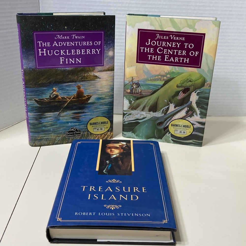 Lot of 3 Hardcover Classic Novels Mark Twain Jules Verne Robert Louis Stevenson